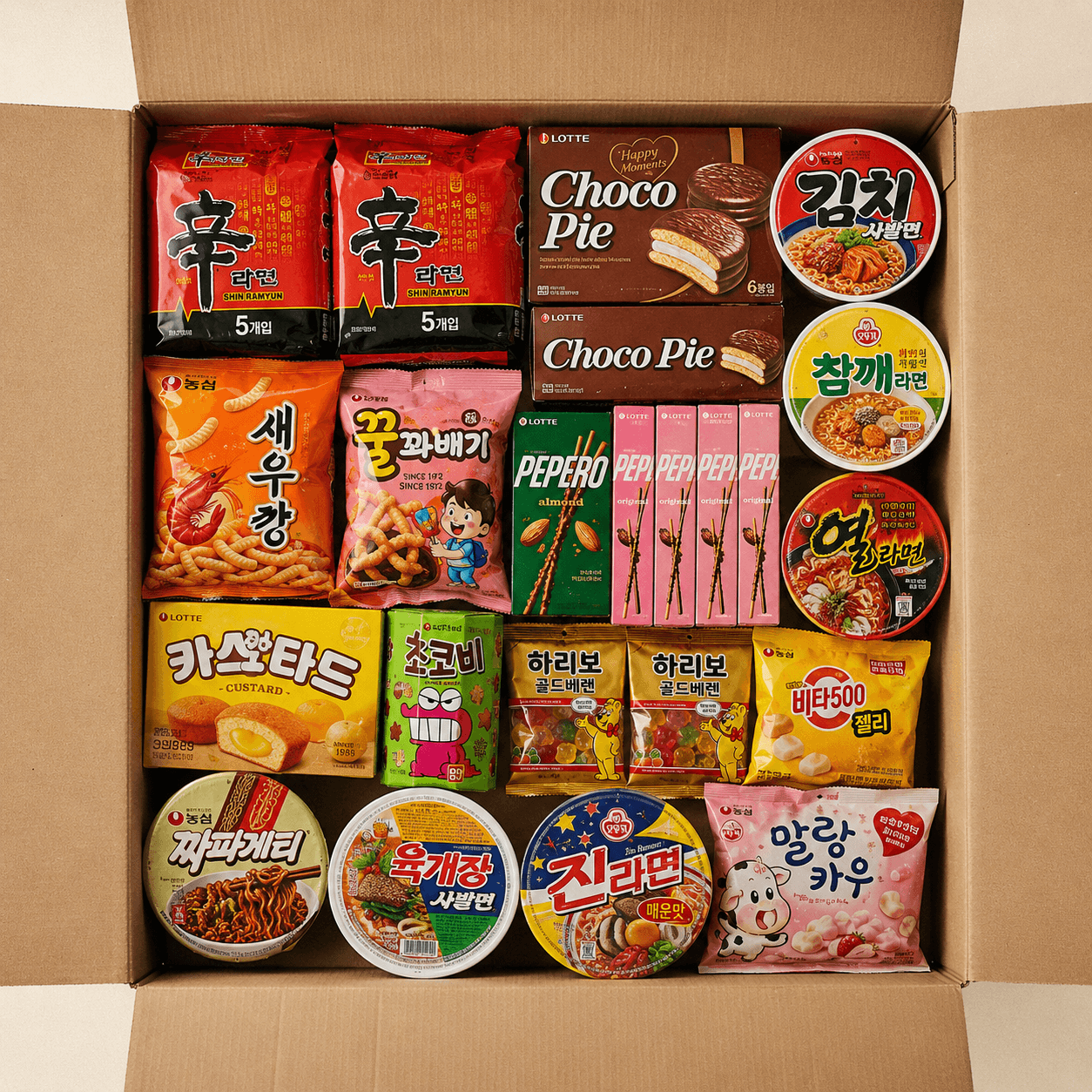 Shipping box 80%+ filled with Korean snacks — efficient packing